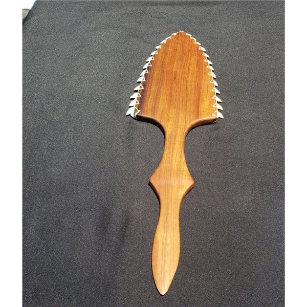 Lei O Mano Made Out Of Koa with Tiger Shark Teeth Hawaiian Weapon 22 3/4 X 5 5/8''