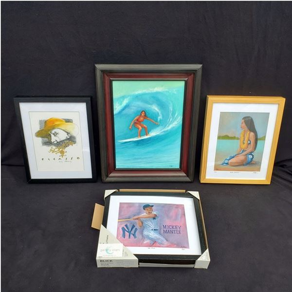 (3) 12 x 15" framed paintings & (1) 16 x 20'' painting by Gallery Olani