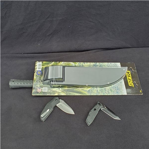 Estwing EBM Machete with 19" Blade with 2 Kershaw Knives!