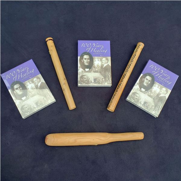 Tapa Beater, 2 Nose Flutes, 3 "100 Years of Healing" Books Kaua'i Museum