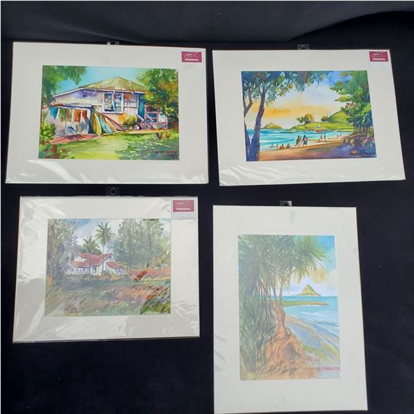 Set of (4): (3) 12 x 16'' (1) 11 x 14'' Watercolor paintings by Jimi Tablante