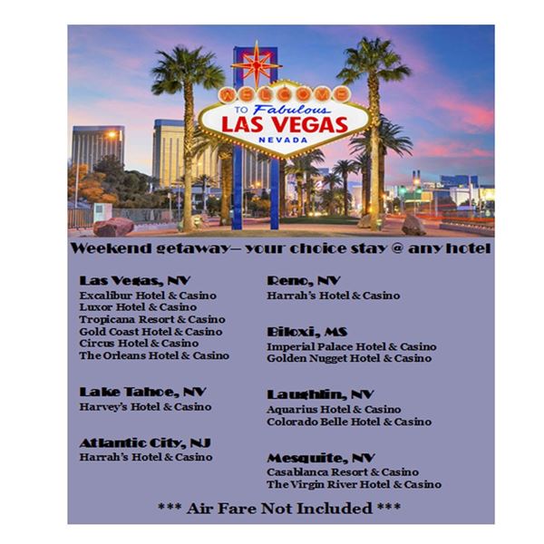 3 days, 2 nights in VEGAS! At your choice of Hotels! (see details)