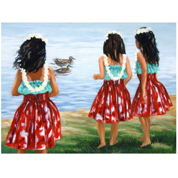 "Little Hula Sisters" 14" x 11" Oil Painting on Canvas by Carol Collette
