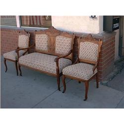 Vintage Eastlake Settee and Two Side Chairs  #1741408