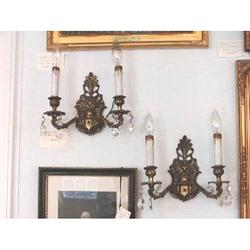 Brass and Crystal Wall Sconces, Spain, c.1940 #1741709