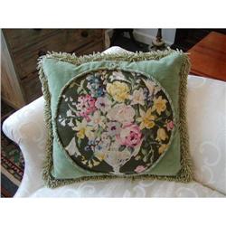 Vintage Floral Needlepoint Designer Pillow   #1741806