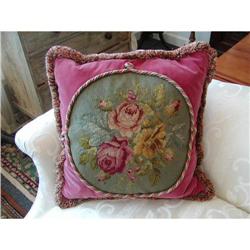 Vintage Floral Needlepoint Designer Pillow #1741807