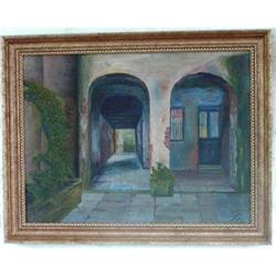 M. C. Feild "Courtyard" Oil Painting d.1926 #1741809