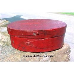 Antique Shaker Small Lapped Oval Box  Red Paint#1741846