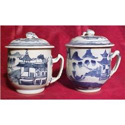 Antique Chinese Export Canton Covered Cups 2 #1741848