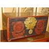 Image 1 : Red Painted Wood, Paper & Brass Wdding Chest #1750591