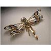 Image 1 : 14K YG Orange Sapphire Diamond Dragonfly Brooch#1762885