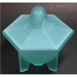 Blue Depression Glass SPHINX Powder Jar #1773559