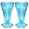 Image 1 : Davidson Glass Ice Blue Chevron Vases (2) #1773650