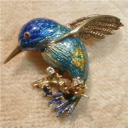 HUMMINGbird 14k PIN Enamel GOLD - Vintage - #1773808