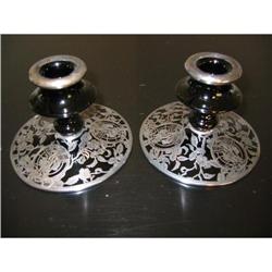 Rockwell Pr. of silver overlay candle holders! #1773963