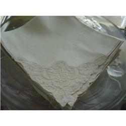 FRENCH VINTAGE LACE n LINEN DINNER NAPKINS SET #1774127