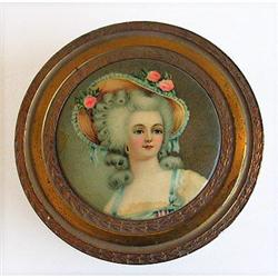 Victorian Lady Portrait on Brass Powder Jar #1778668