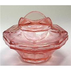 Pink Machine Age Depression Glass Powder Jar #1778673