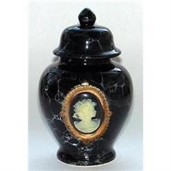 Black Marbled Mt Clemens Pottery Cameo Jar #1778814