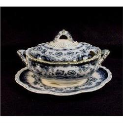 Flow Blue Sauce Tureen and Stand. #1778928