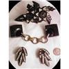 TREMENDOUS Black mourning brooch Earrings belt #1779156