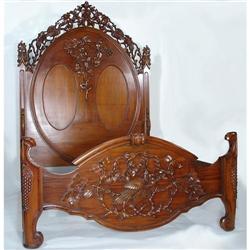 ORNATE VICTORIAN HIGH RELIEF WALNUT QUEEN BED #1779377