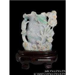 Vintage Chinese White Jade Carved Lotus Fortune#1779409