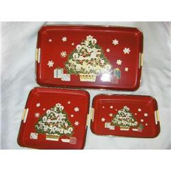 Lacquered Christmas Trays, Set/3 #1779465