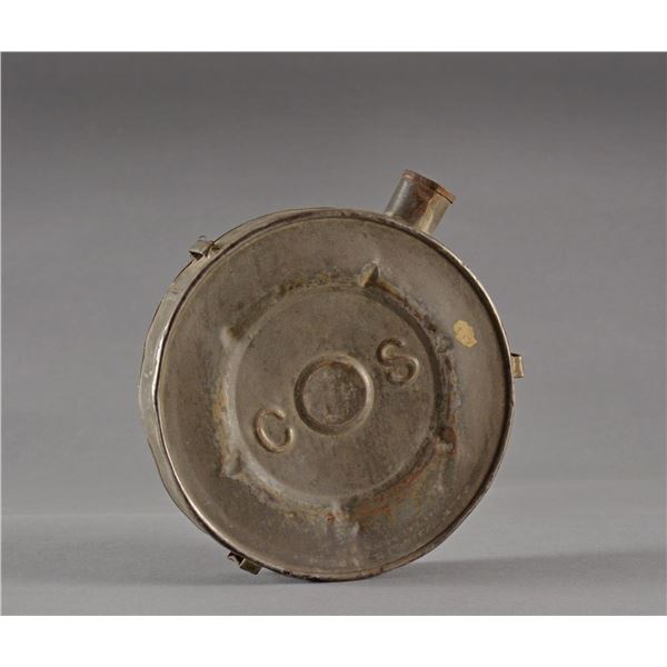 EXTREMELY RARE EMBOSSED “CS” TIN CANTEEN.