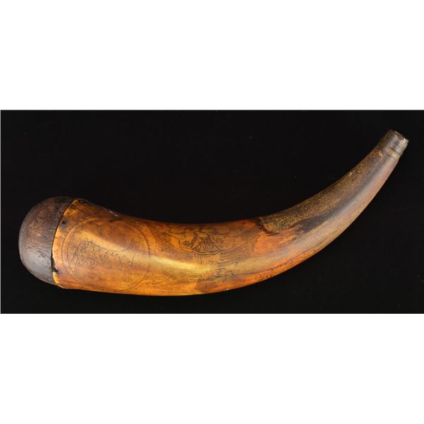 1826 TANSEL CARVED POWDER HORN.