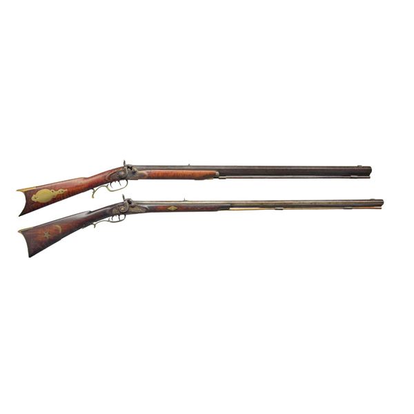 2 PERCUSSION HALF STOCK RIFLES.