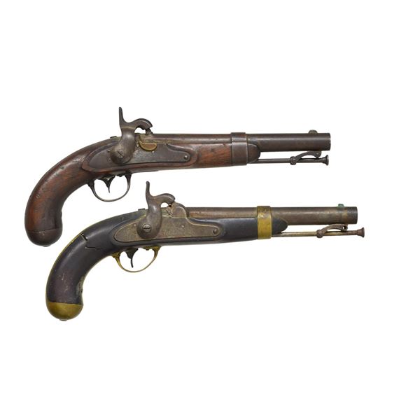 2 US PERCUSSION SINGLE SHOT PISTOLS.