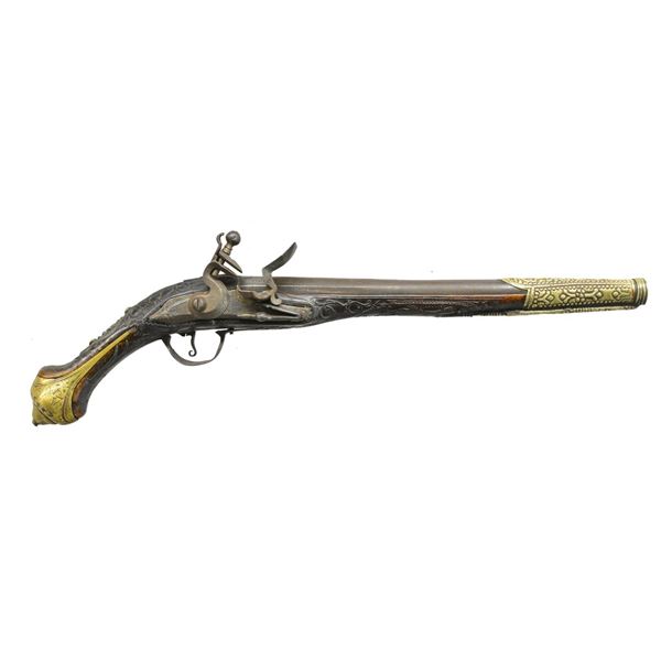 OTTOMAN LONG BARREL FLINTLOCK PISTOL.