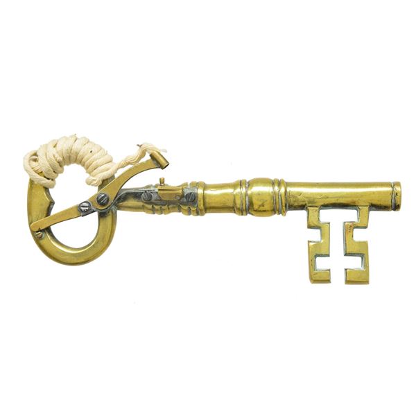 BRITISH BRASS MATCHLOCK KEY PISTOL.