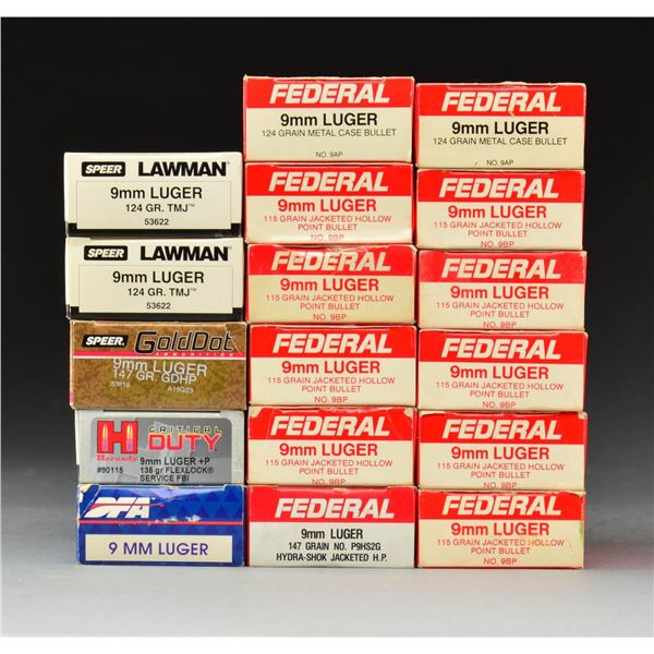 GROUP OF 9 MM LUGER PISTOL AMMUNITION.