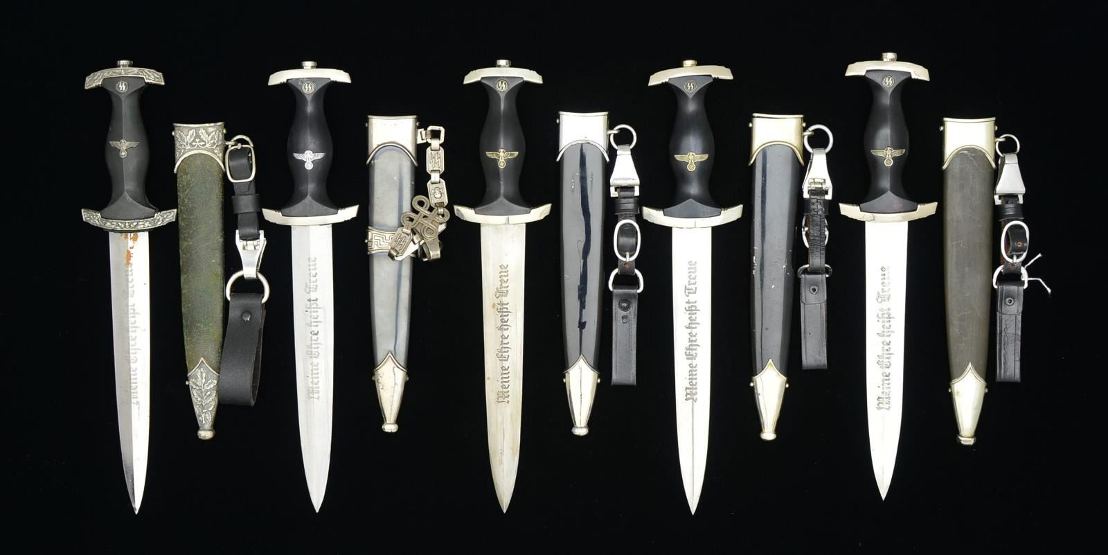 Ss Dagger Display 5 WWII STYLE REPRODUCTION GERMAN SS DAGGERS. - Poulin Auctions