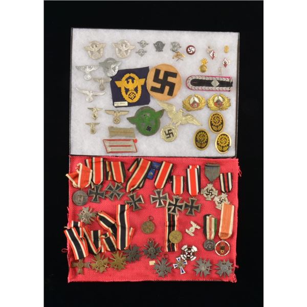 WWII GEMAN MEDALS, CAP EAGLES & MORE.