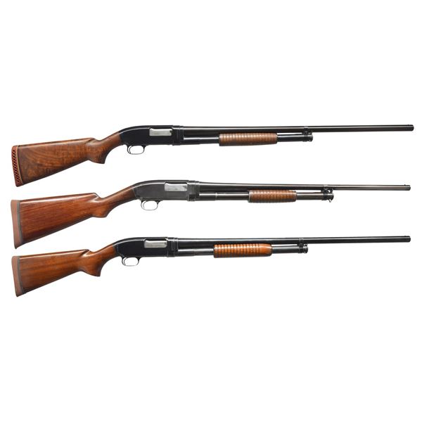 3 WINCHESTER MODEL 12 PUMP SHOTGUNS.