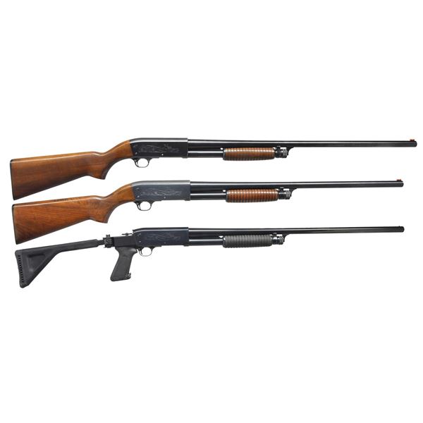 3 ITHACA MODEL 37 PUMP SHOTGUNS.