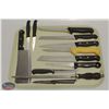 GROUP OF 10 HENCKELS KNIVES, FARBER CLEAVER &