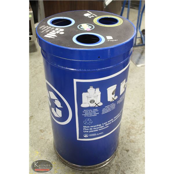 3 COMPARTMENT ROUND BLUE RECYCLING BIN CONTAINER