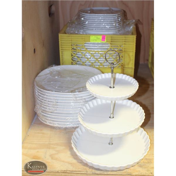 LOT OF SERVING SNACK DISPLAY PLATES 3 TIER