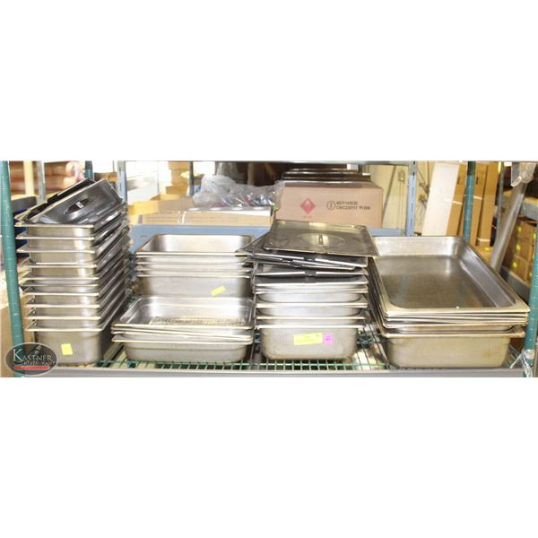 SHELF OF ASSORTED SIZE STAINLESS STEEL INSERTS