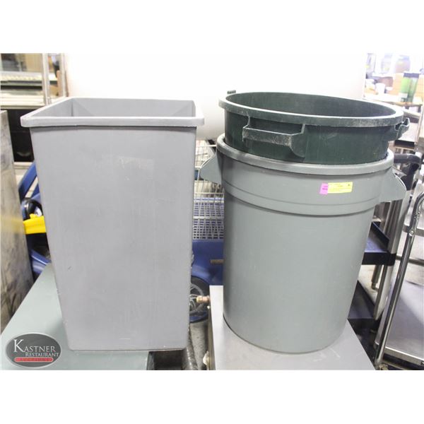 LOT 3 ASSORTED TRASH CANS INCL: 2 - 20 GALLON TRAS