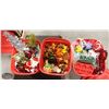 3 RED TOTES FULL OF FESTIVE DECORATIONS