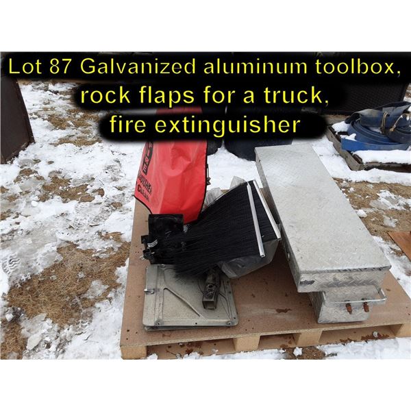 Galvinized aluminum toolbox, rock flaps for truck, fire extinguisher