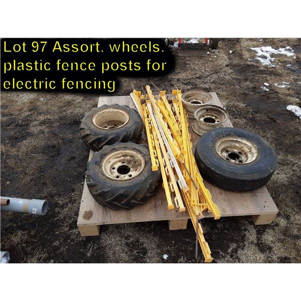 Assorted wheels, plastic fence post for electric fencing