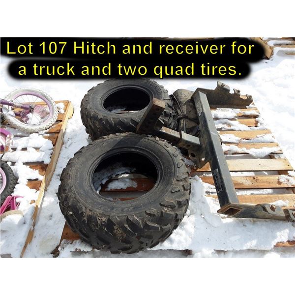 Hitch and receiver for a truck and two quad tires