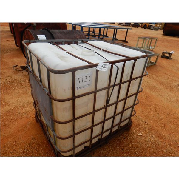 275 GALLON PLASTIC CONTAINER W/ METAL CAGE, (B-7)